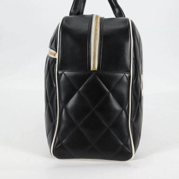 CHANEL Matelasse Boston Bag Calf Skin Black CC Auth 127925V - Picture 4 of 15